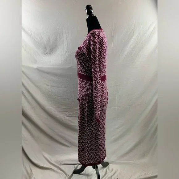 NWT Burgundy Button Front Pattern Sweater Dress - Picture 3 of 5
